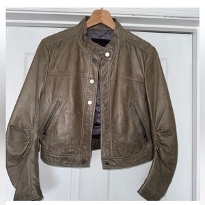 BCBG MaxAzria Leather Moto Jacket, Army or Olive Green, Size Small